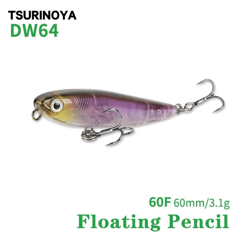 TSURINOYA DW64 Floating Pencil 60F Hard Lure 60mm 3.1g Topwater Hard Fishing Lure Mini Floating Dog Walk Pencil Artificial Bait