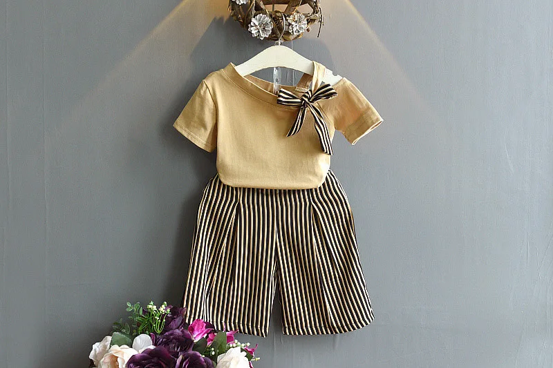 

Summer Clothing 2-6T Infant Kid Clothes T-shirt Striped+ Wide Leg Pants New Kids Girl Outfit Girls Clothes Kids Clothing