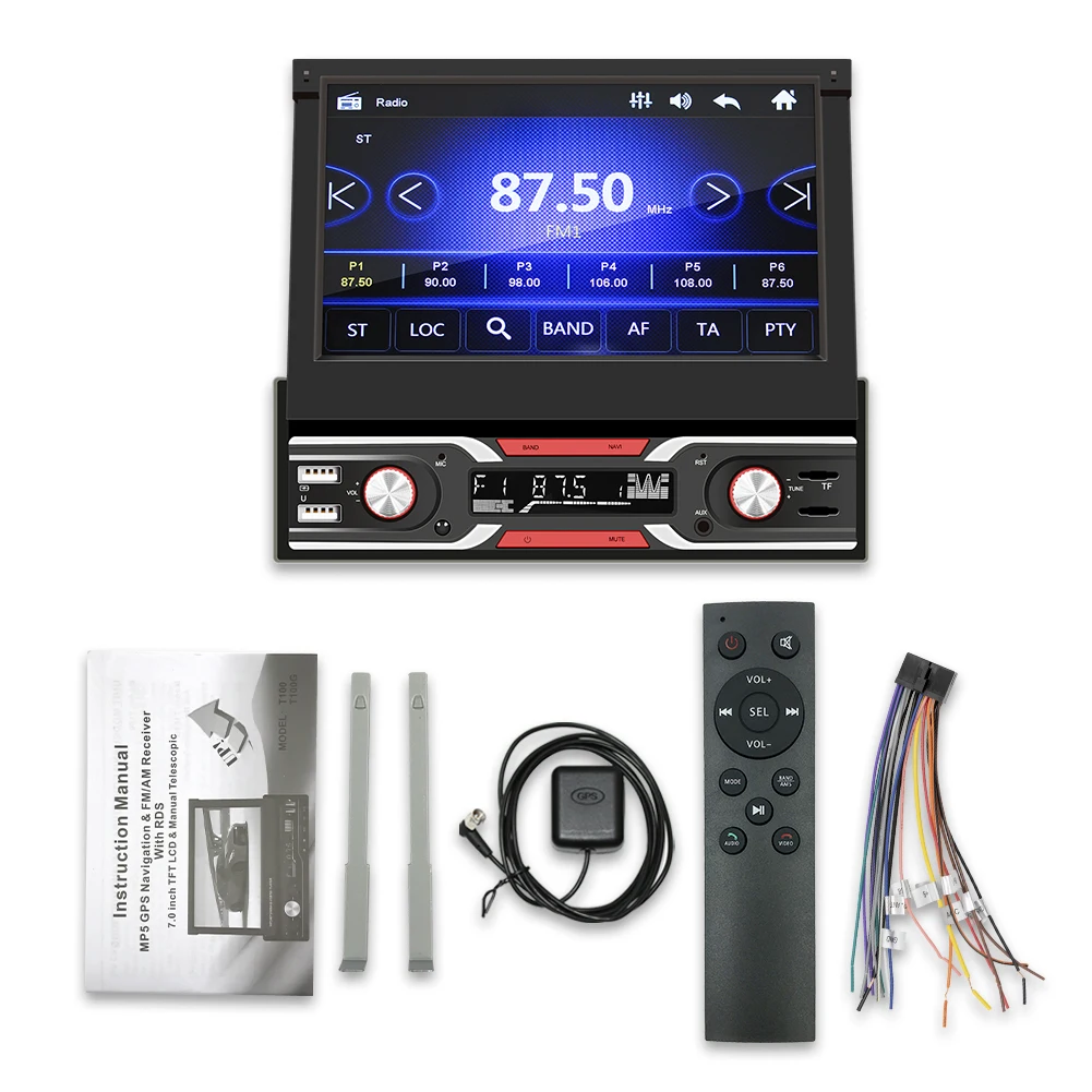 

ALLOET Car Radio Multimedia Video Player 7 inch Retractable Display GPS Navigation Bluetooth USB TF Card AUX Input Auto Stereo