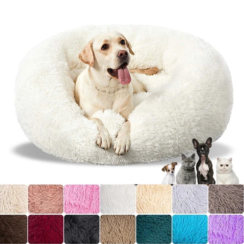 

Dog Round Long Plush Dog Beds for Large Dogs Pet Products Cushion Super Soft Fluffy Comfortable Washable couch for dogs