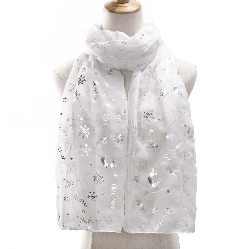 

2020 Silver Christmas Scarf Long New Hot Printed Elk Snowflake Christmas