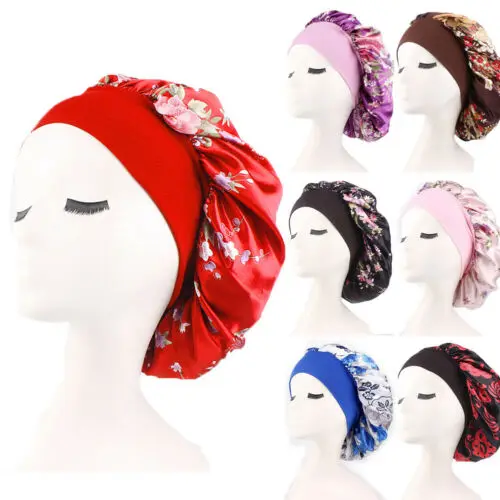 

Silk Night Sleep Cap Hair Bonnet Hat Head Cover Satin Wide Adjust Elastic Band