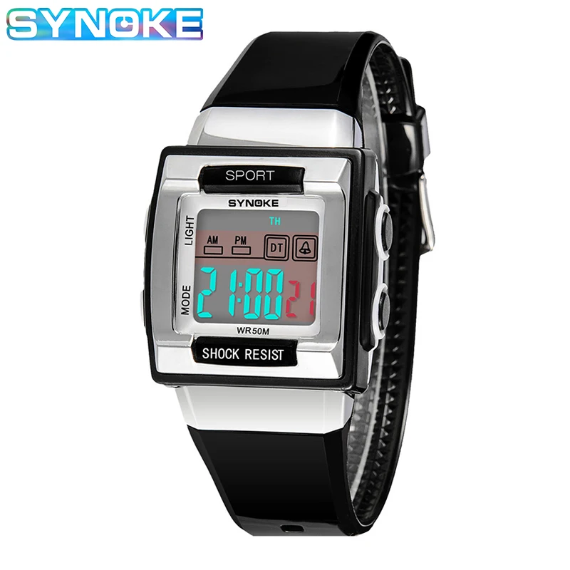 SYNOKE-reloj Digital para niños, pulsera electrónica Rectangular para niños, niñas, buceo, natación,