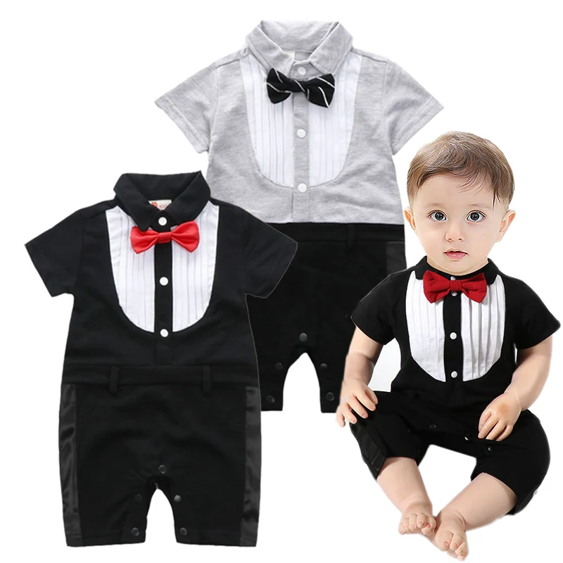 

Одежда для маленьких мальчиков, одежда для малышей, летний слитный костюм с коротким рукавом и отложным воротником, джентльменский комбине...