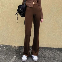yiciya solid casual brown knitted long pants women skinny high waist trousers ladies elegant vintage y2k joggers streetwear 2021