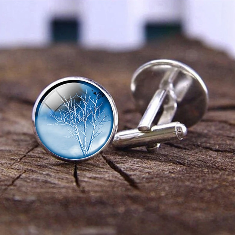 1 пара Запонки Древо жизни для мужской моды Свадебный костюм рубашка серебряные