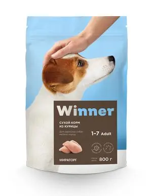 Winner Сухой корм с курицей для собак мелких пород 800гр | Дом и сад