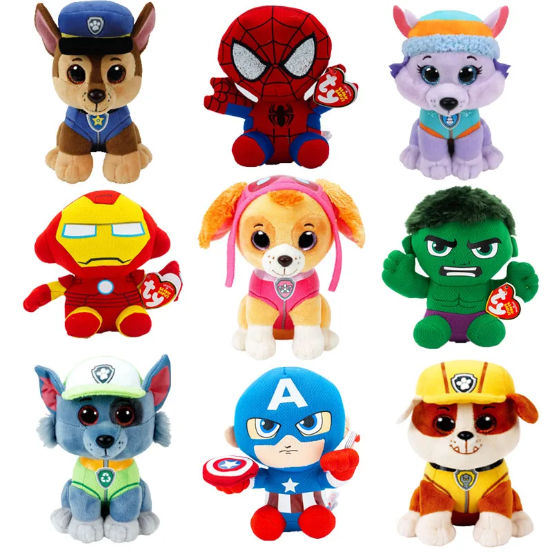 Ty Beanie Боос большие глаза Рокки Маршалла Скай Зумы и человек паук Капитан Америка