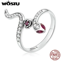 wostu original 925 sterling silver rings snake rose ring wedding rings zircon jewelri fashion for lady making jewelry gifts