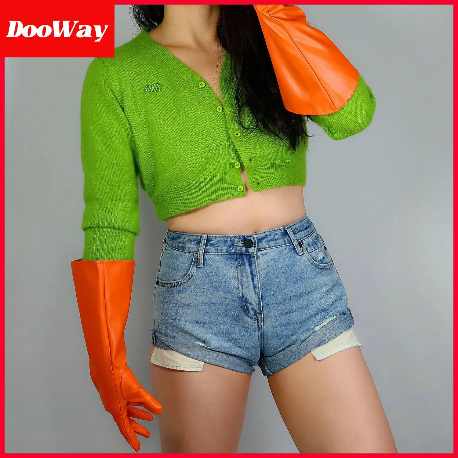 Длинная перчатка DooWay оранжевые перчатки из мягкой искусственной кожи с широким