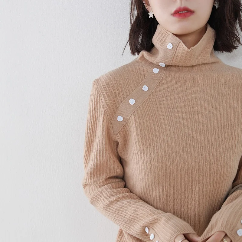 

Women Knitwears 100% Australian Wool Knitted Pullovers Hot Sale Turtleneck 5Colors Long Sleeve Sweaters Female Tops