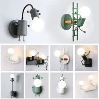 nodic led wall lamp american industrial style iron lights creative metal cartoon robot sconce for kids children room bedroom