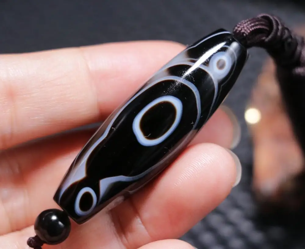 

Healing Power Tibetan Old Crystallize Agate Heaven Eye dZi Bead Pendant Amulet L Talisman Treasure