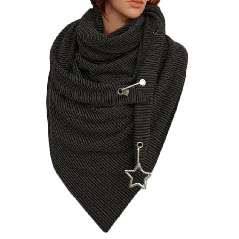 

Women Winter Warm Large Scarf with Button Star Pendant Solid Color Shawl Wrap