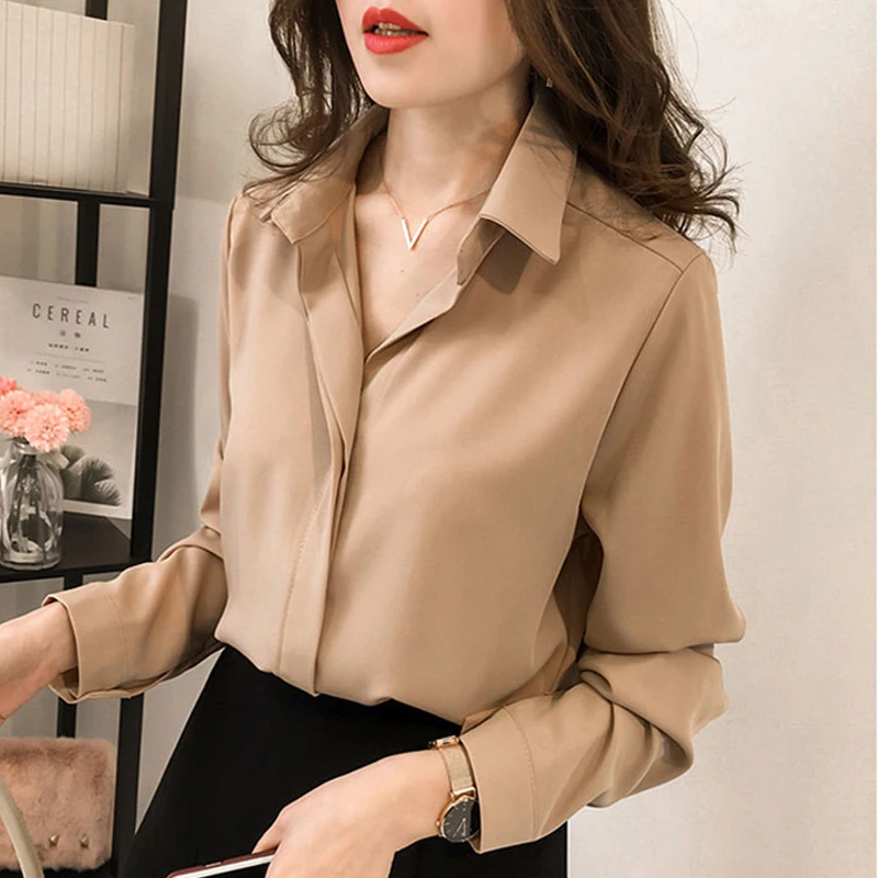 Блузка женская шифоновая с длинным рукавом и отложным воротником | Женская