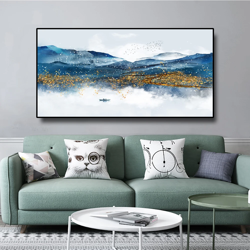 

Abstract Golden Landscape Poster New Chinese Ink Landscape Canvas Painting Modern Home Decoration Wall Art Pictures Home Decor
