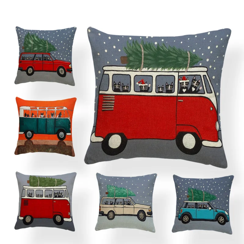 Наволочки с мультяшным рождественским принтом черная кошка рог декоративные