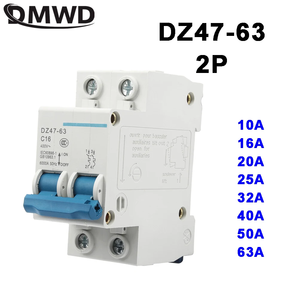 DMWD DZ47-63 10A 16A 20A 25A 32A 40A 50A 63A 2P AC 400V Мини автоматический выключатель MCB измельчитель |