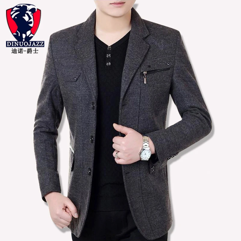 Мужское зимнее пальто мужское шерстяное теплое на молнии с карманами украшение