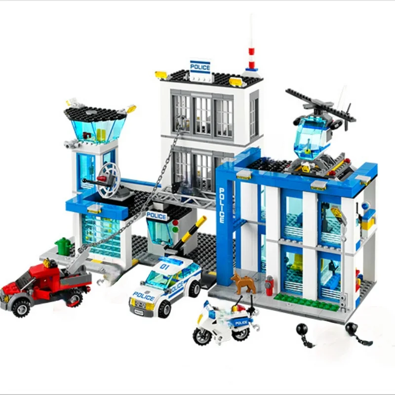 

Bela 10424 City Police Station Model Building Bricks Kits Compatible 60047 Motorbike Helicopter Policeman Educational Toys