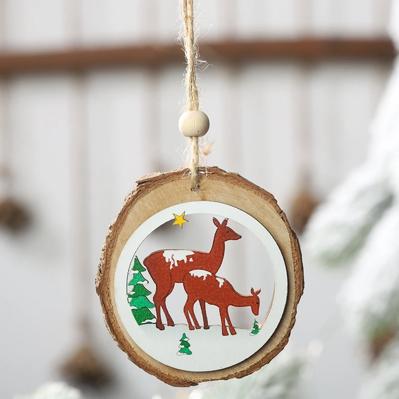 1pcs round elk 1 шт., деревянные украшения для рождественской елки, подвески в виде лося и автомобиля, Новогодние рождественские украшения для дома, вечерние, новогодние - Цвет: 1pcs round elk