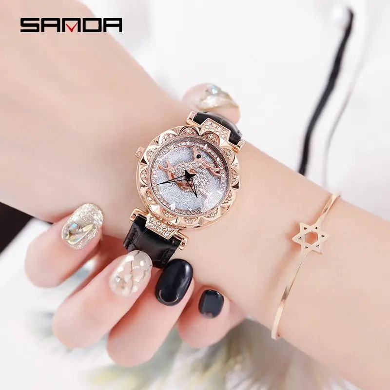 Новинка женские часы браслет модные стразы вращение цветок изысканные