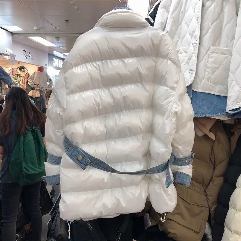 

Loose Slimming Single-Breasted Stitching Contrast Color Denim Cotton Jacket Female Winter New Korean Style Coat