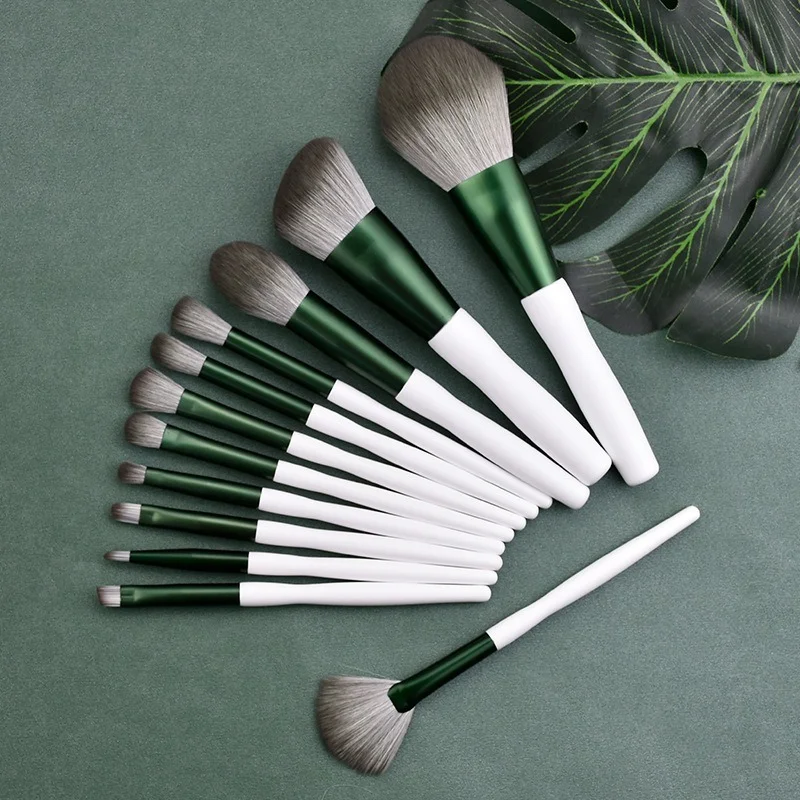 12pcs Makeup Delicacy Green and White Brushes Set Ultrasoft Powder Foundation Blending Eye Shadow Cosmetic Make Up Brush Tool