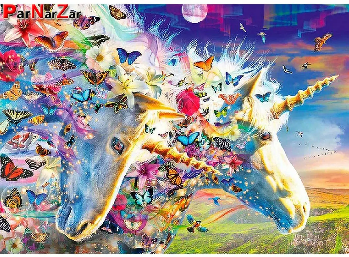 ParNarZar Единорог и бабочка алмазная живопись Вышивка Полный дрель паста с