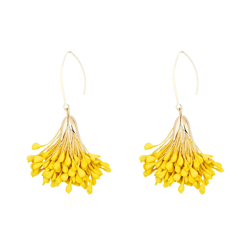 YMYW Romantic Jewelry Yellow Dried Flower Drop Earrings Korean Fashion Gold Copper for Women Girl Party Oorbellen | Украшения и
