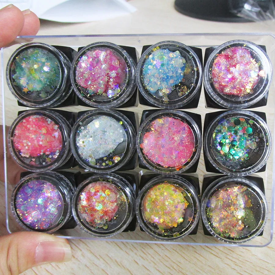 12 цветов блестящая голографическая основа для тела ногтей праздника макияжа