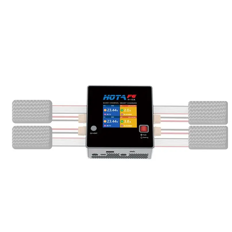 

HOTA F6 1000W 250Wx4 15Ax4 Quad-Channel Smart Charger Lipo LiIon NiMH Lipo Battery Balance Charger USB-A Type-C For RC FPV Drone