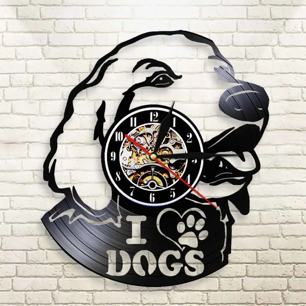 Настенные часы с виниловой пластиной и надписью I Love Dogs|Настенные часы| |