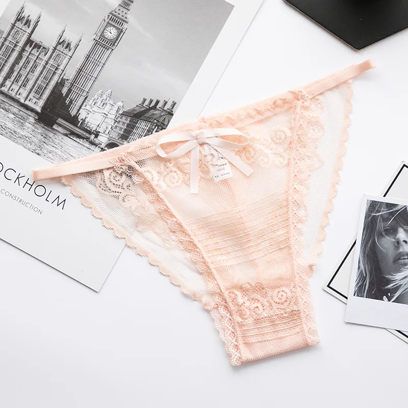 

6-color Sexy Lace Transparent Thong Girl Low Waist Underwear Temptation Personality Hollow Transparent T Pants Seamless Pink