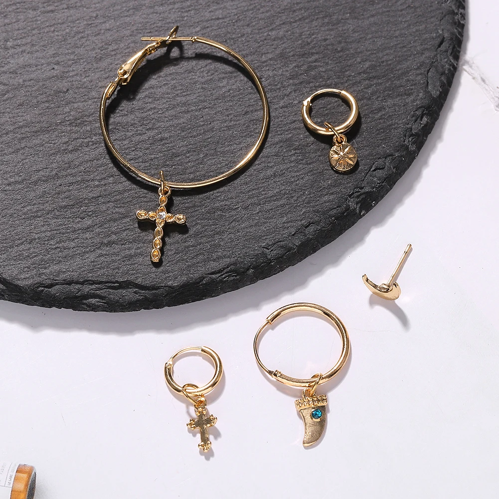 Новинка женские Модные Винтажные серьги-кольца из золотого стекла с кристаллами