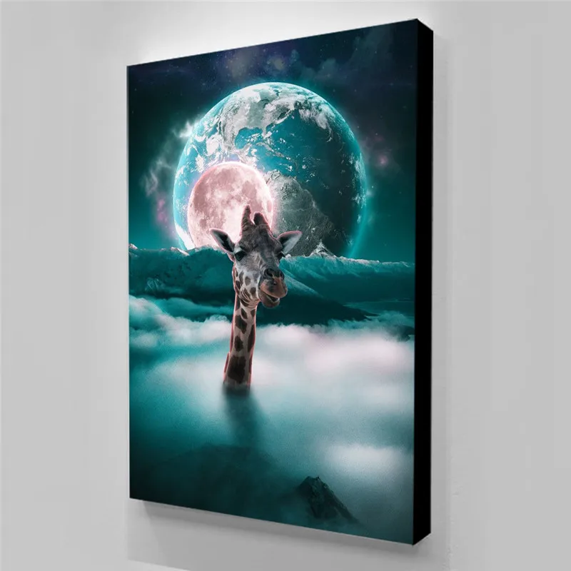 

Canvas Hd Prints Pictures Outer Space Giraffe Moon Wall Artwork Painting Home Decoration Modular Poster Living Room No Framed