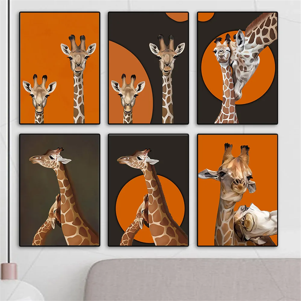 

Nordic Giraffe Animal Canvas Painting Parent-child Wall Canvas Poster And Prints Family Wall Art Pictures Living Room Home Decor
