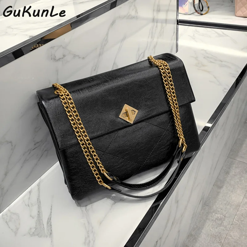 

Quilted Bag Woman Famous Luxury Brands Plaid Pattern PU Leather Chain Female Crossbody Bags Lady Shoulder Totes Purses Black