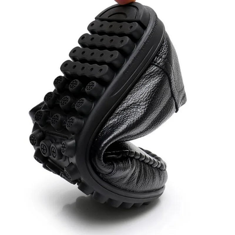 2020 Fashion Soft Genuine Leather Round Head Women Casual Flats Ladies Slip On Loafers New Mother Single Shoes