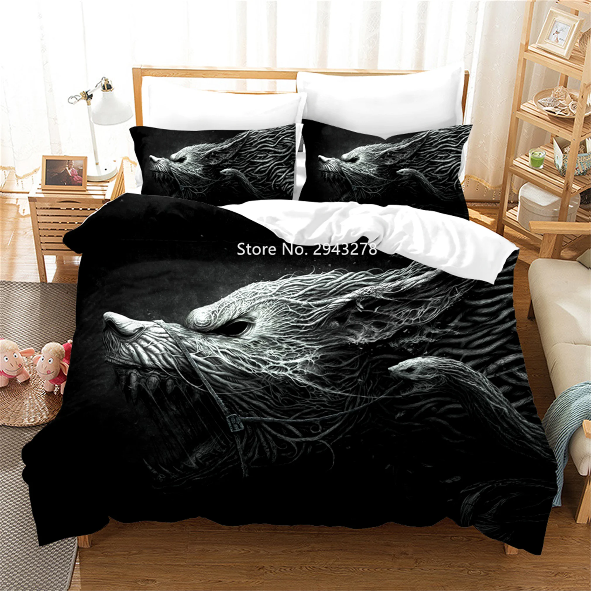 Eagle Note Pattern Black Comfortable Fashion Duvet Bed Cover Pillowcase Bedding Set Adult Teen Bedroom Decor Home Textile