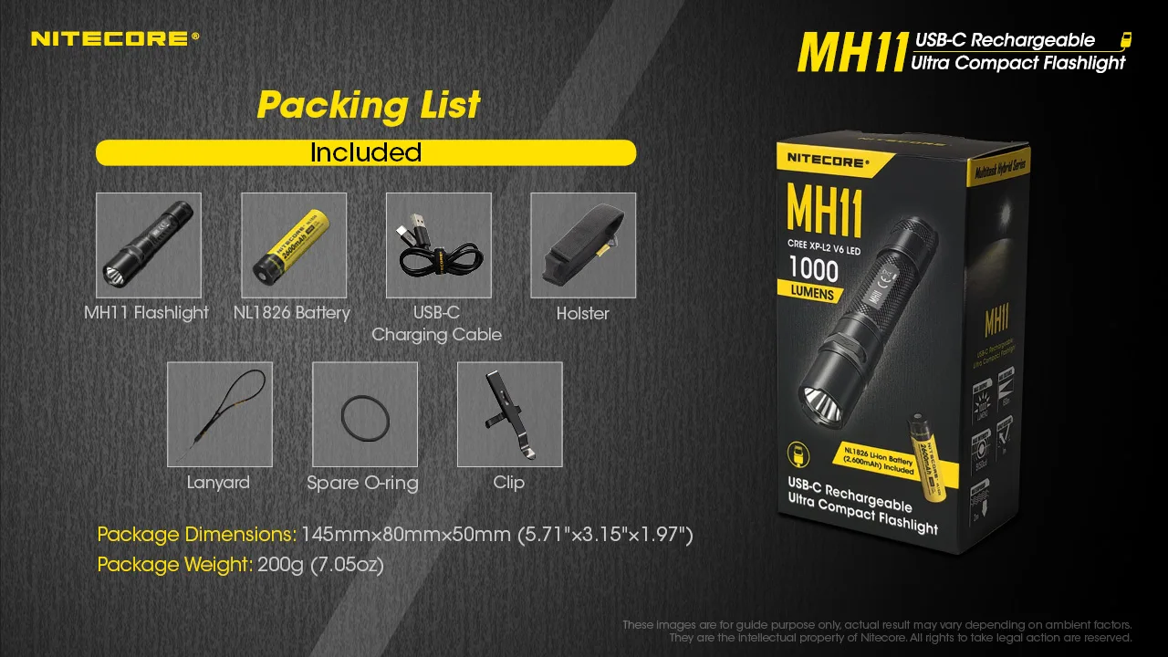 Аккумуляторный фонарик Nitecore MH11 USB-C 1000 люмен батарея в комплекте | Лампы и