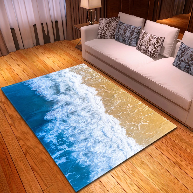 

3D Beach Carpets Parlor Bedroom Rug Mats Flannel Memory Foam Dot Plastic Anti-slip Bottom Floor Area Rug Living Room Carpet Pad