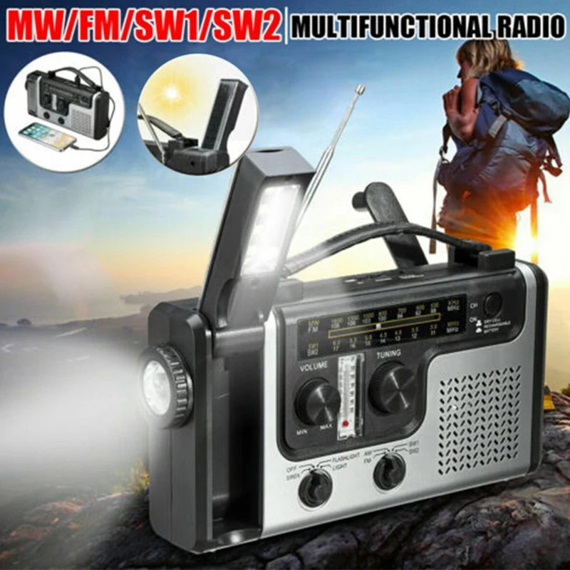 Портативное FM / AM радио на солнечной батарее встроенный динамик с часами