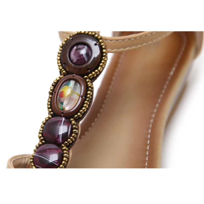 YAERNI SIKETU verano флип флоп Sandalias planas zapatos de mujer moda cuentas cristal bohemio étnico Ретро гладиаторы