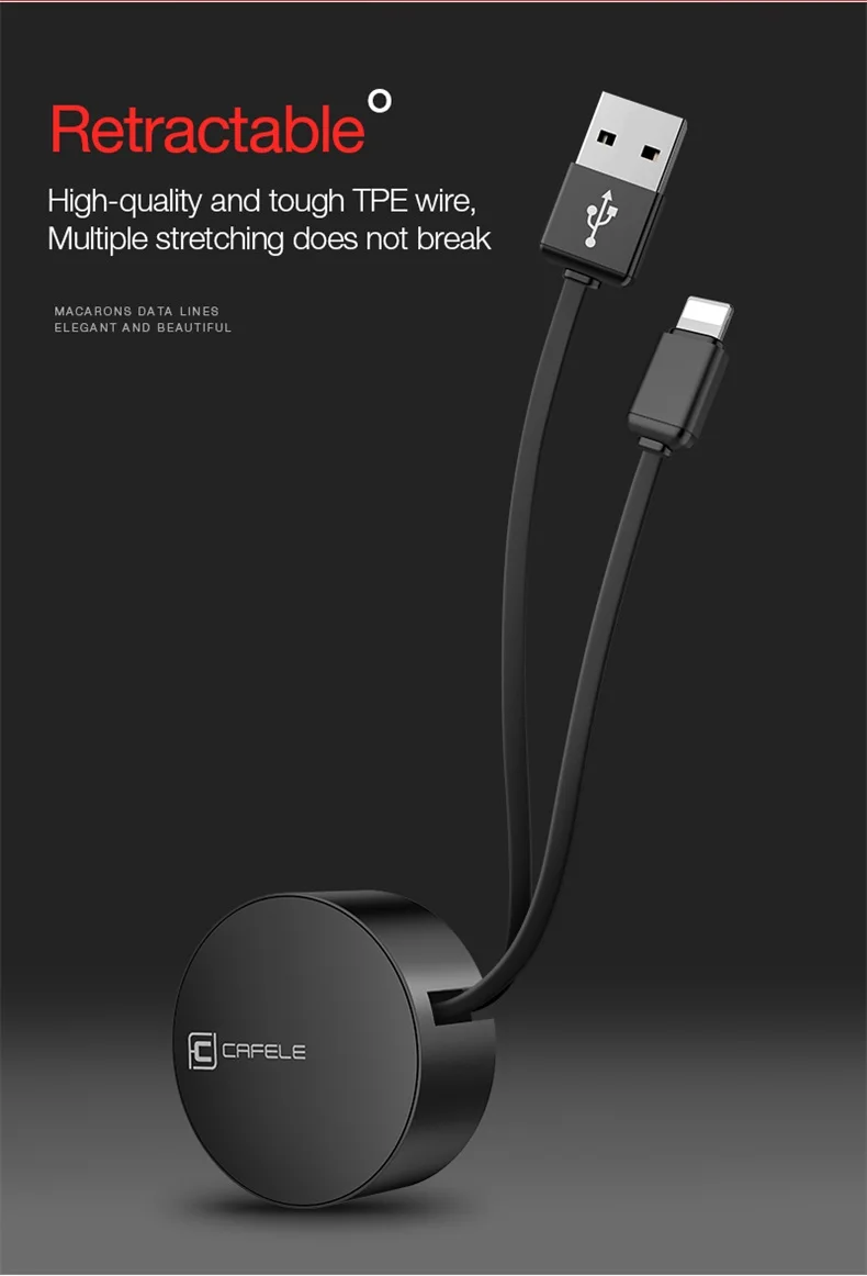 CAFELE Выдвижной USB кабель для iPhone X XI XS MAX usb кабель для зарядки для iPhone XIR XR 7 8 Plus мини портативный телефонный провод для передачи данных