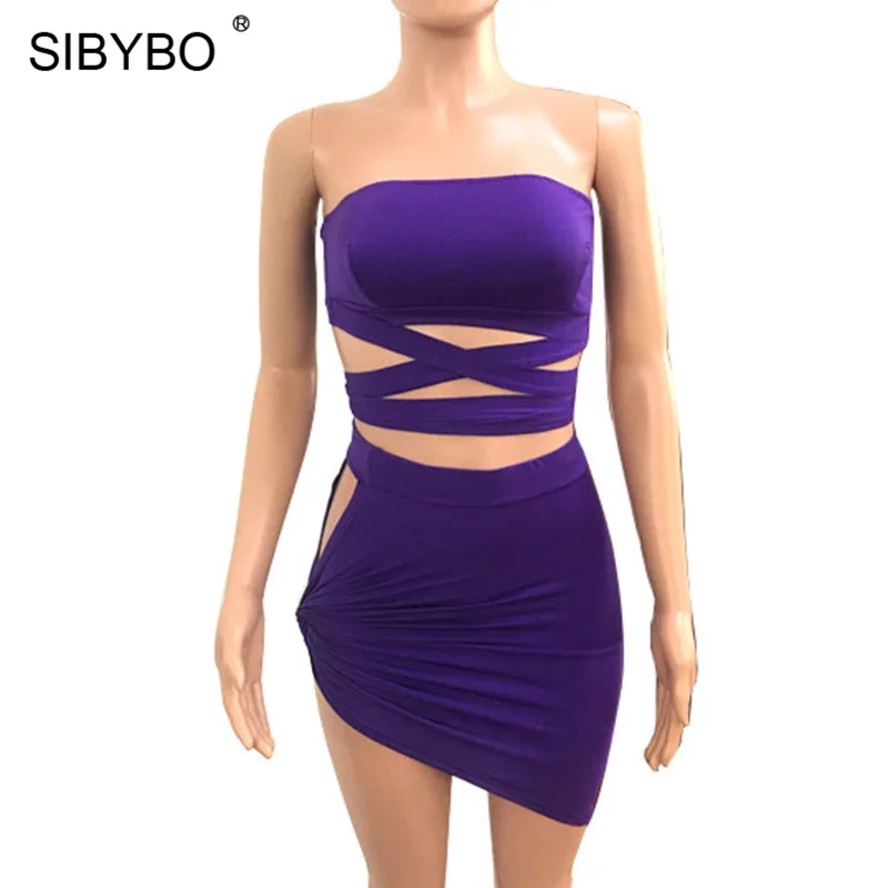 Sibybo, сексуальное Бандажное платье без бретелек с открытыми плечами, женское платье без рукавов, Асимметричное мини-платье, летнее женское платье для ночного клуба, вечерние женские платья