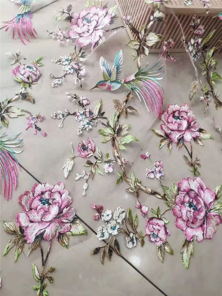 Красивая многоцветная нить вышитая французская фатиновая кружевная ткань