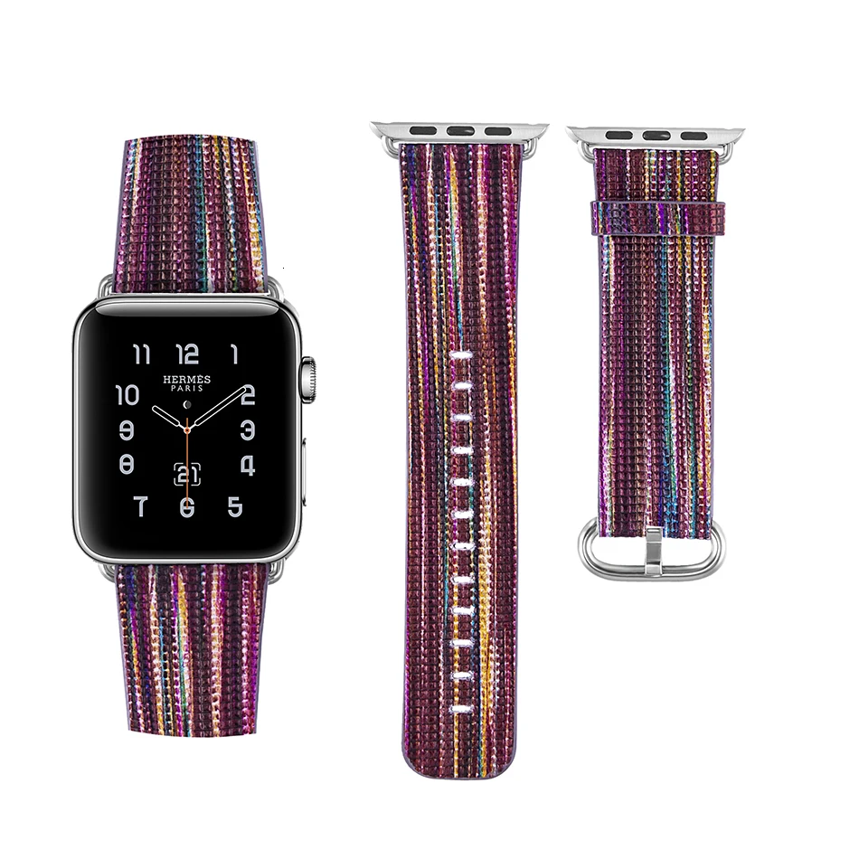 National style/окрашенный кожаный ремешок для наручных часов Apple Watch 44 мм 40 мм длина браслета с цветным рисунком наручные часы-браслет для наручных часов iwatch, 5 4 42 38 мм