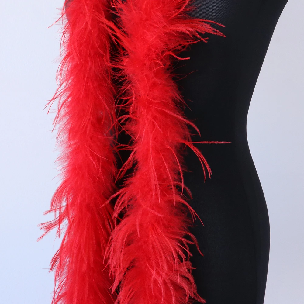 

50 Grams Ostrich feather boa Red Decorative feathers Shawl Scarf Ribbon for Wedding Party Dress Decoration Crafts 2 Meters