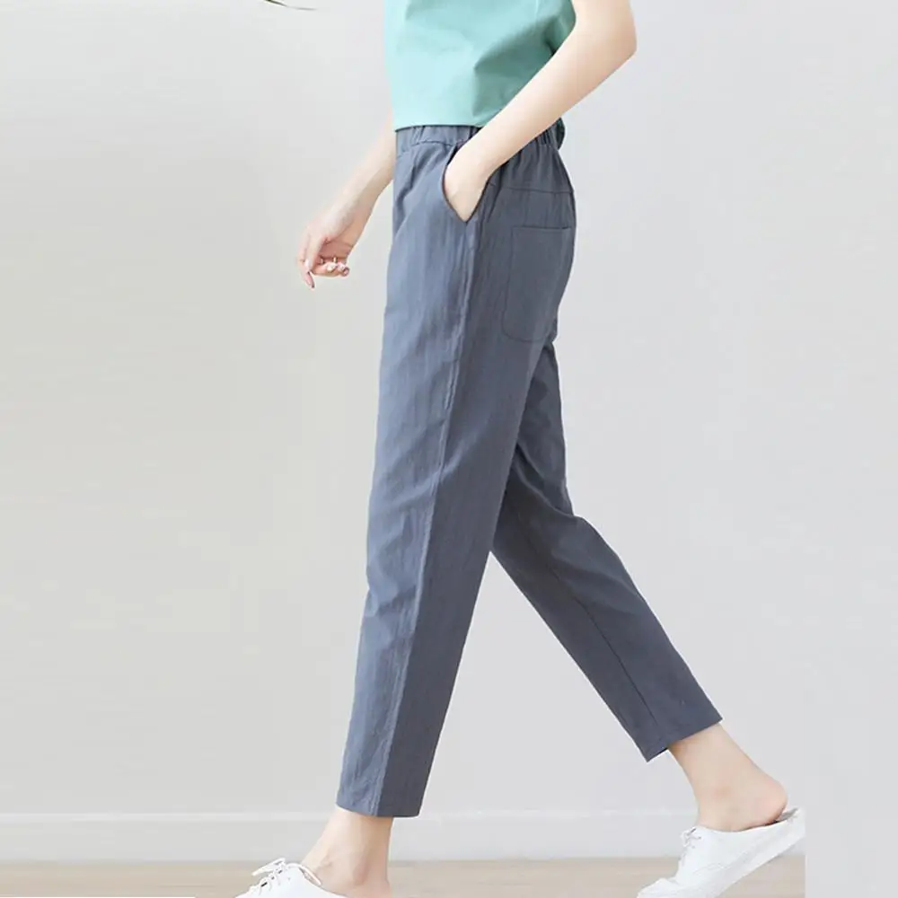 Женские брюки весна лето осень тянущаяся Талия Хлопковые Штаны для ног средних и